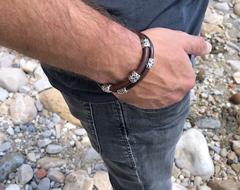 Bracelet in silver and leather, for Men, boho bracelet, Spanish leather, TOLEDO MODEL, handmade jewelry
