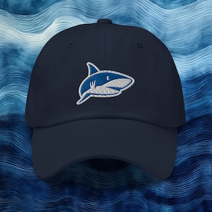 Bestickter Hai-Baseball-Dad-Hut - Ozean-Blauhai-Silhouette, Meeresleben-Hut, verstellbarer Unisex-Raubtierhut für Haifischfans