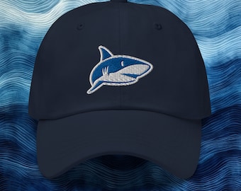 Embroidered Shark Baseball Dad Hat - Oceanic Blue Shark Silhouette, Marine Life Hat, Adjustable Unisex Sea Predator Hat for Shark Fans