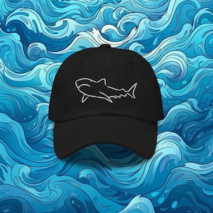 Mit einem Hai bestickte Basebell Dad Hat - Ocean Conservation Cap für Haifischliebhaber