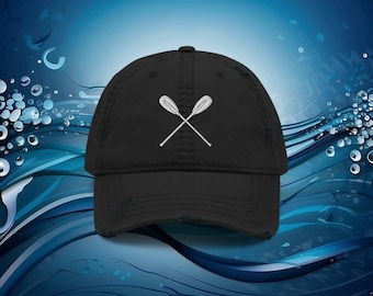 Rowing Crew Embroidered Oars Vintage-Inspired Distressed Baseball Hat  – Perfect for Rowing Enthusiasts, Casual Wear, Rowers Gift