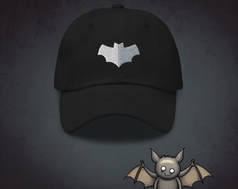 Embroidered Bat Dad Hat - Two-Tone Baseball Cap for Gothic Style, Nature Lovers, Unisex Casual Headwear - Available in Multiple Colors
