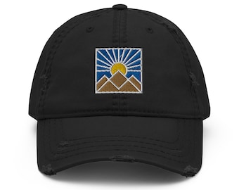 Camping Mountain Sunset Distressed Dad Hat