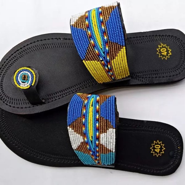 Beaded leather sandals Beach Sandals Market shoes Christmas gift Ladies sandals women shoes African sandals Maasai sandals Hand made leather