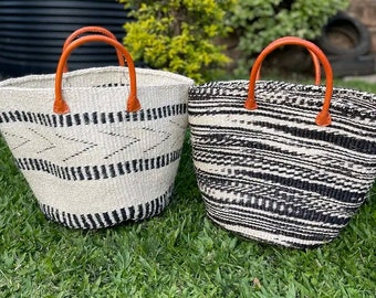 Sisal woven Market basket Hand made shopping bag Large market bag Woven kiondo bag A maasai market bags