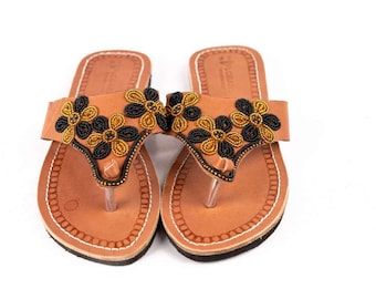 Maasai sandals Beach Sandals Summer shoes Maasai open shoes for ladies Hand made from quality leather and beads.