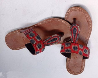 Beaded maasai leather sandals Beach Sandals Ladies open shoes Hand made leather sandals women shoes Picnic shoe's African sandals