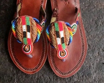Maasai sandals Beach Sandals Summer shoes Maasai open shoes for ladies Hand made from quality leather and beads