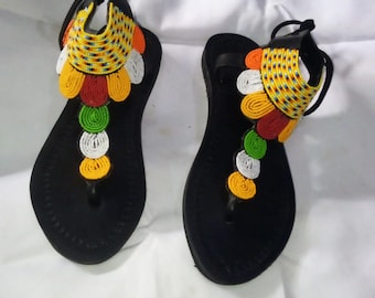 Masai beaded leather sandals Beaded leather sandals African sandals maasai sandals Zulu sandals beaded sandals summer sandals Beach sandals