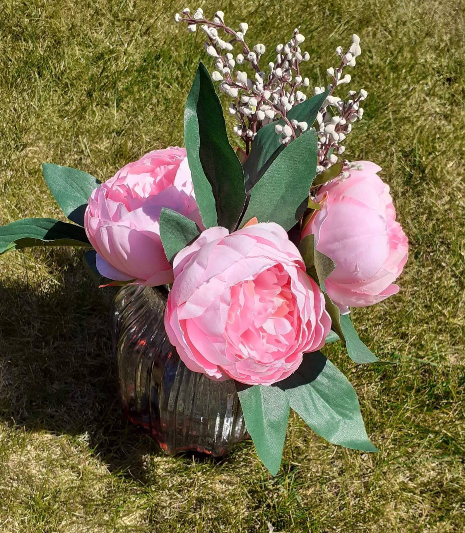 Artificial Peony Peonies & Glass Vase Etsy