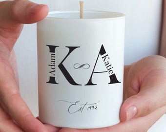 Anniversary Candle Gift for Friends, Name Initials Decorative Candle, Infinity Symbol Soy Candle for Couples, Est Sign