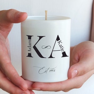 Anniversary Candle Gift for Friends, Name Initials Decorative Candle, Infinity Symbol Soy Candle for Couples, Est Sign image 1