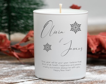 Personalized Couple Names and Message Christmas Candle Gift, Custom New Year Scented Candle, 2022 First Christmas Gift for Couple