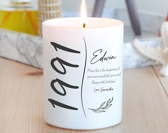 Personalized 30th Birthday Candle, Happy Thirtieth Birthday Gift for Women and Men