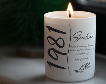 Personalized 40th Birthday Candle,  Happy Birthday Gift White Candle, Custom Birthday Celebration Candle Gift