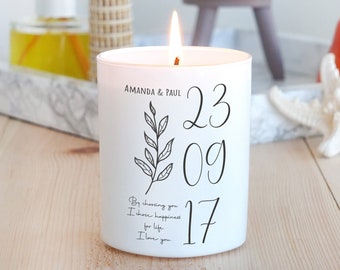 Personalized Anniversary Candle, Customized Wedding Anniversary Gift for Couple, Couple Names And Date on Scented Soy Candle
