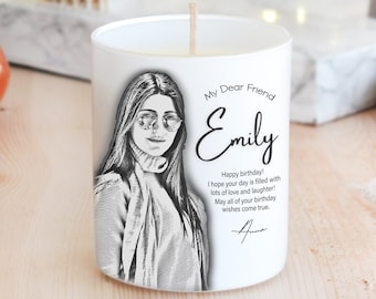 Personalized Photo Candle, Birthday Message Candle Gift, Charcoal Effect Scented Candle