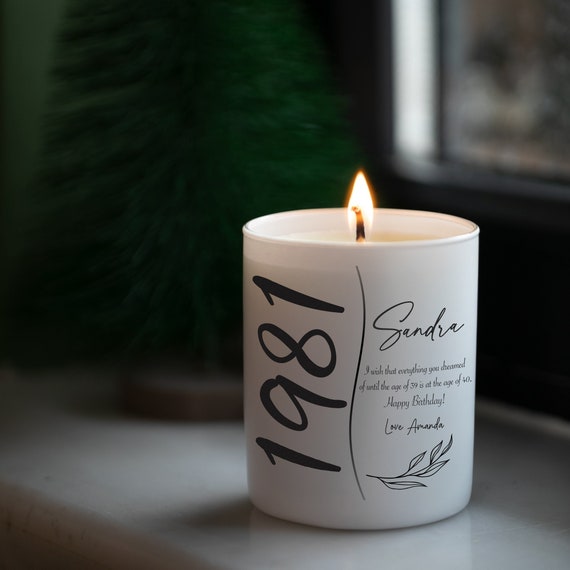 Personalized 40th Birthday Candle Happy Birthday Gift White Etsy