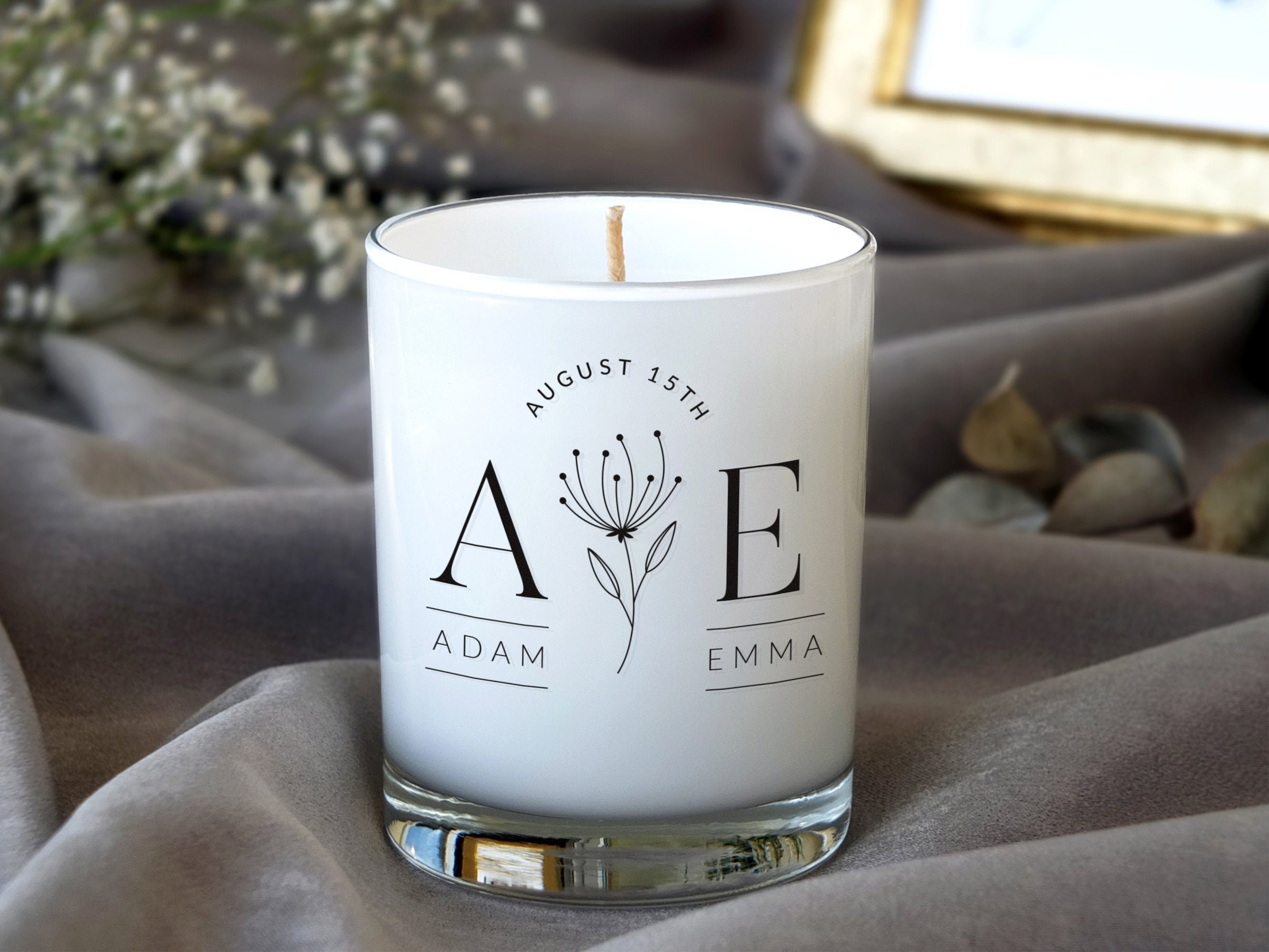 Personalized Monogram Wedding Candle Wedding Anniversary Etsy