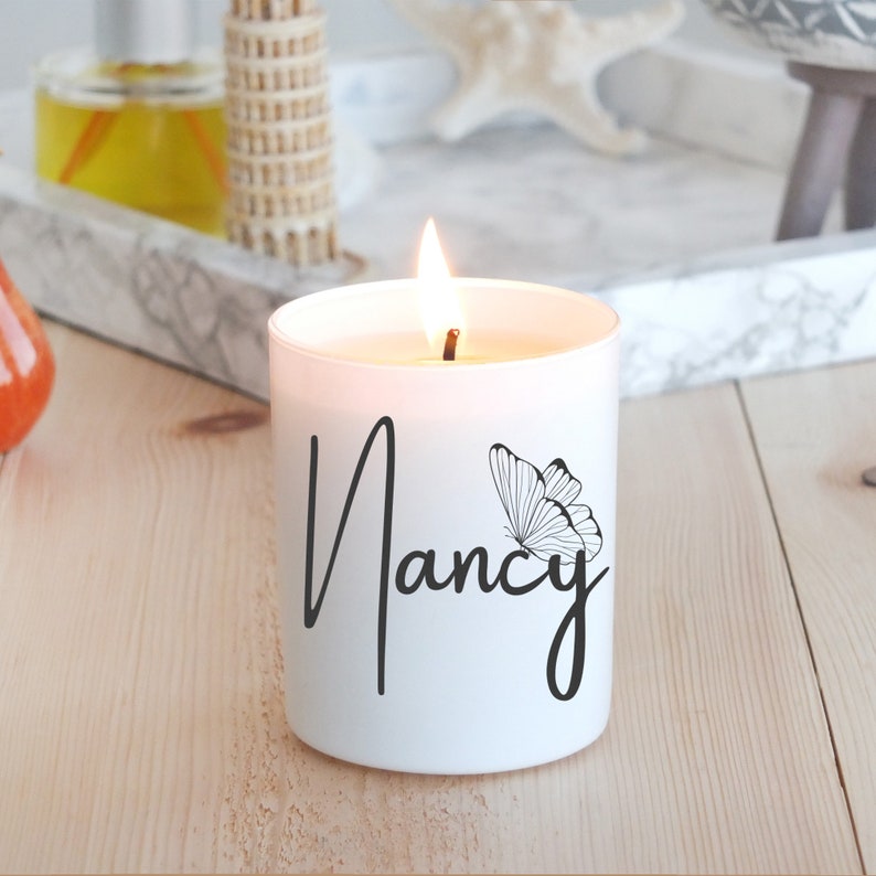 Customized Name Candle, Personalized Unique Gift For Her, Handmade Scented Soy Candle, Butterfly on Name image 4