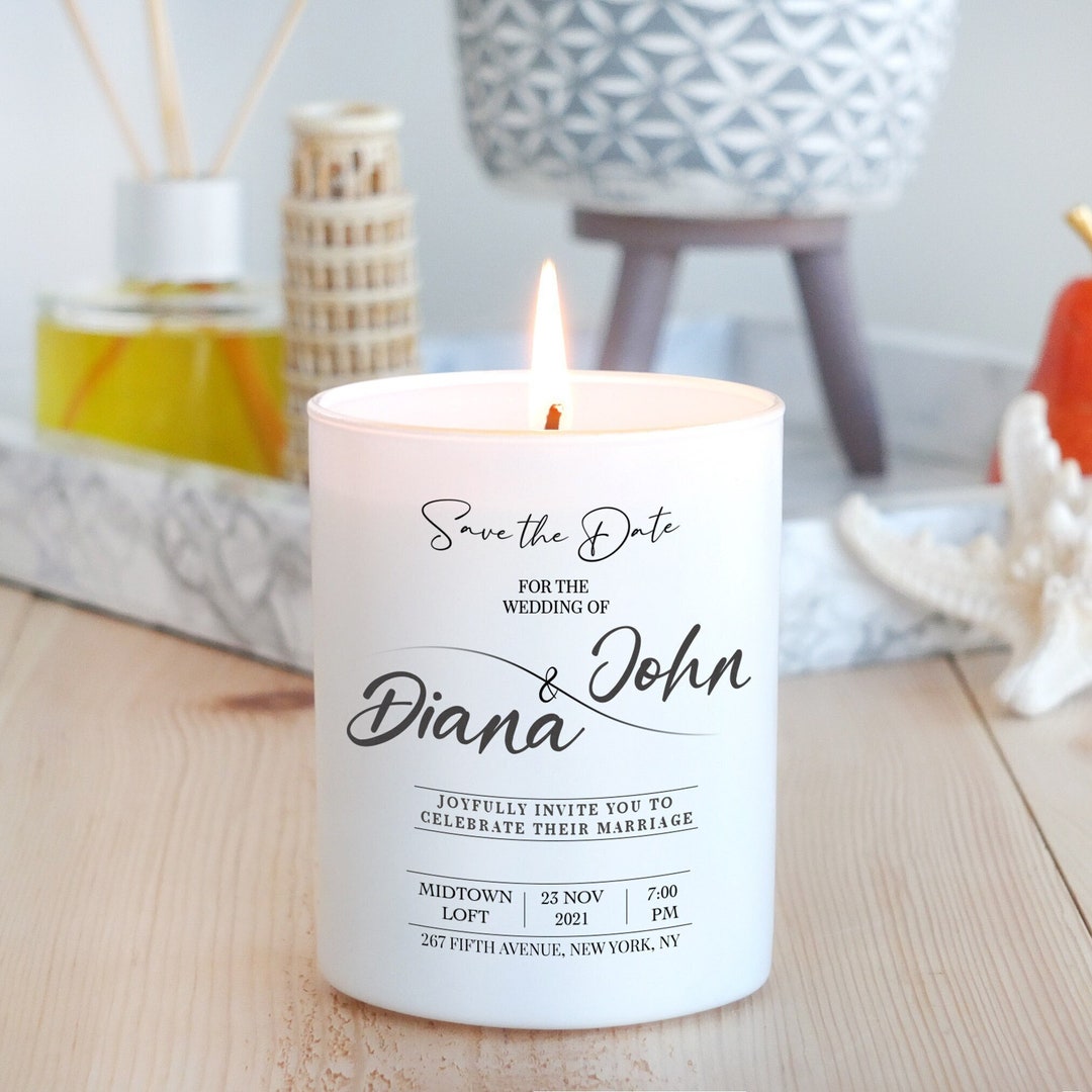 Wedding Invitation Candle, Personalized Save the Date Invitation Candle
