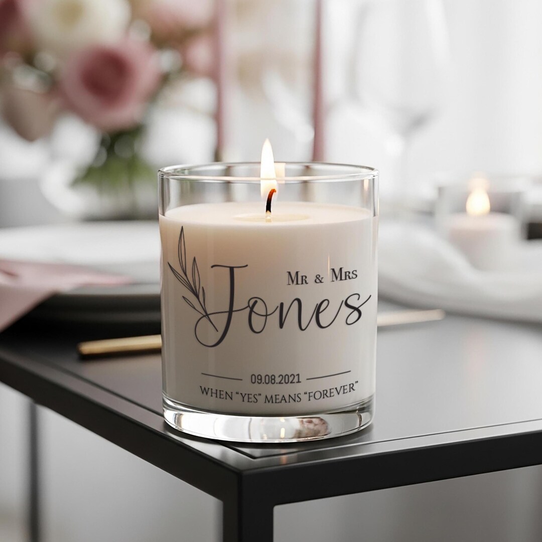 Personalized Wedding Candle, Mr & Mrs Custom Last Name, Soy Wax Glass ...