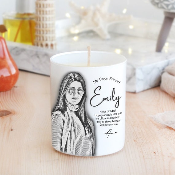 Personalized Photo Soy Candle, Charcoal Effect Scented Birthday Gift