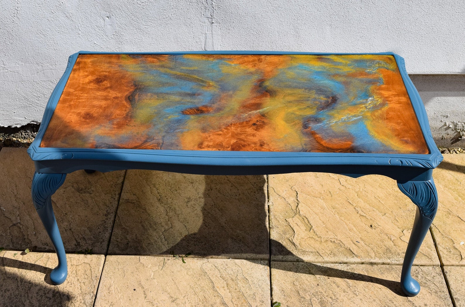 Hand painted coffee table natural wood top with epoxy Etsy