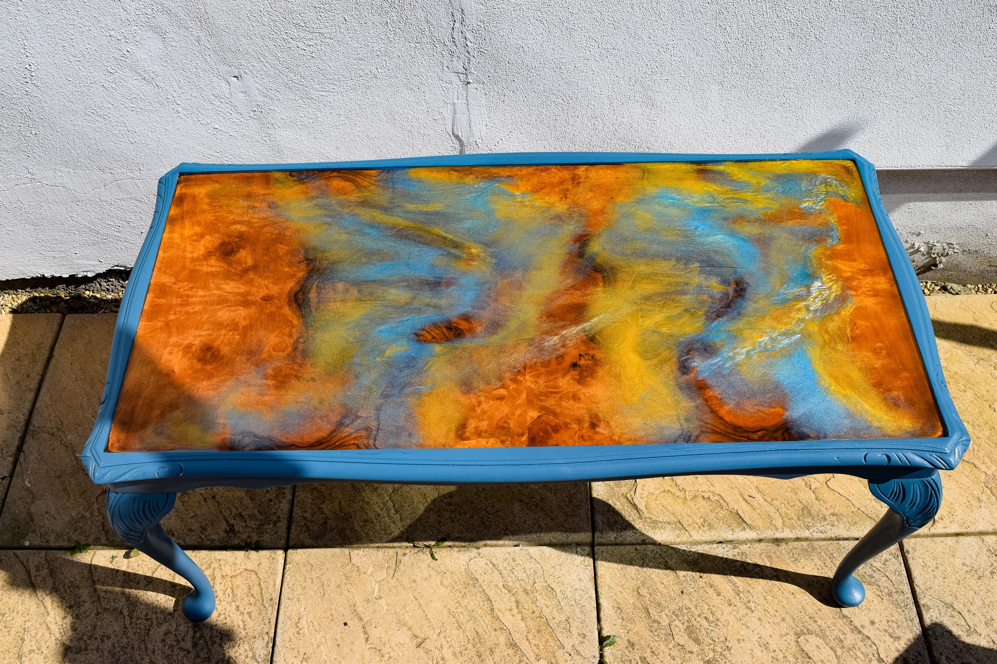 Sold Hand Painted Coffee Table Natural Wood Top With Epoxy Etsy