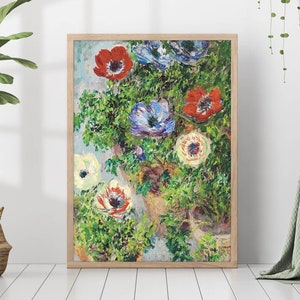 Claude Monet Anemones In Pot Botanical Framed Printed Canvas Famous Artist Oil Painting Reproduction Art Prints Living Room Impressionism