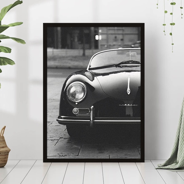 Old Vintage Retro Porsche Elegant Classic Antique Car Luxury Black & White Photography Canvas Framed Poster Printed Wall Art Automobile