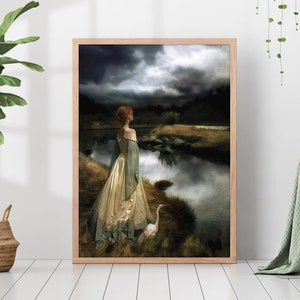 Edward Robert Hughes Whispers On The Wind Canvas Print Poster Frame Watercolor Famous Painting Moody Wall Art Print Room Decor Vintage Decor
