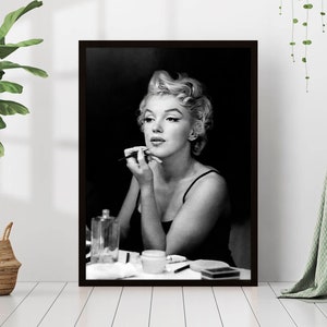Marilyn Monroe Makeup Famous Movie Actress Print Black and White Retro Vintage Classic Fashion Photography Canvas Framed Printed Wall Art