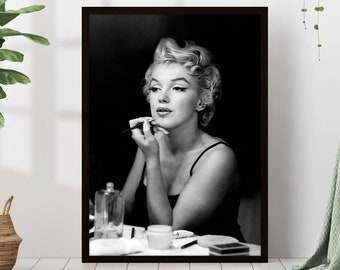 Marilyn Monroe Makeup Famous Movie Actress Print Black and White Retro Vintage Classic Fashion Photography Canvas Framed Printed Wall Art