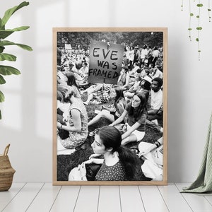 Women's Rights Protest Feminist Eve Was Framed Print Old Black & White Vintage Retro Photography Trendy Wall Art Poster Canvas Frame Printed