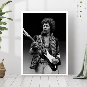 Jimi Hendrix Guitarist Portrait Music Poster Print Retro Black & White Photography Vintage Celebrity Rock Blues Jazz Canvas Framed Wall Art