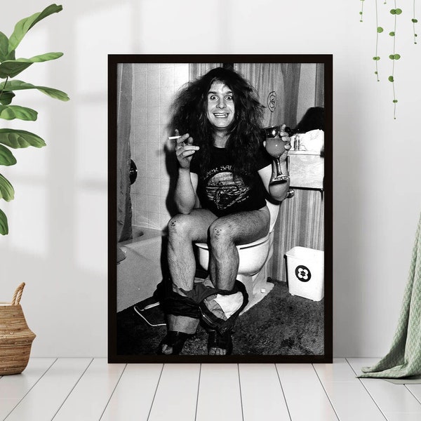 Ozzy Osbourne Bathroom Toilet Poster Black Sabbath Vintage Black and White Funny Restroom Photography Comedy Art Decor Canvas Framed Printed