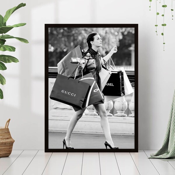 High Fashion Woman Print Coco Chanel Gucci Black & White Retro Photography Girls Room Wall Art Decor Fashionista Gift Poster Canvas Framed