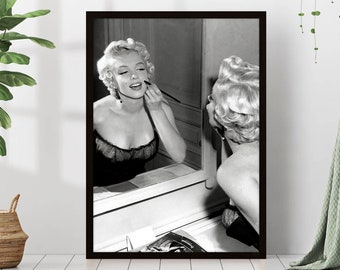 Marilyn Monroe Makeup Famous Movie Actress Print Black and White Retro Vintage Classic Fashion Photography Canvas Framed Printed Wall Art