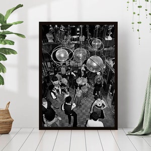 Disco Balls Club Print Black and White Retro Vintage Luxury Fashion DJ Music Dance Party Photography Canvas Framed Printed Wall Art Trendy