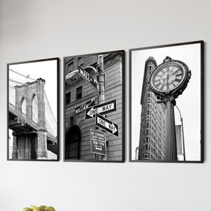 New York City Set of 3 Print Vintage Travel Black and White Photography Broadway Manhattan Brooklyn Wall Art Poster Canvas Framed Printed