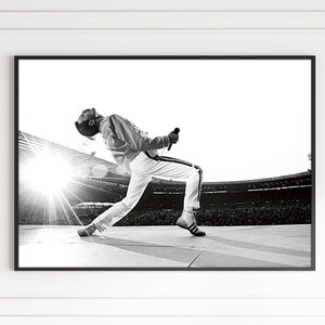Freddie Mercury Poster Queen Rock Band Print Iconic Music Singer Black and White Vintage Celebrity Photography Canvas Framed Retro Wall Art