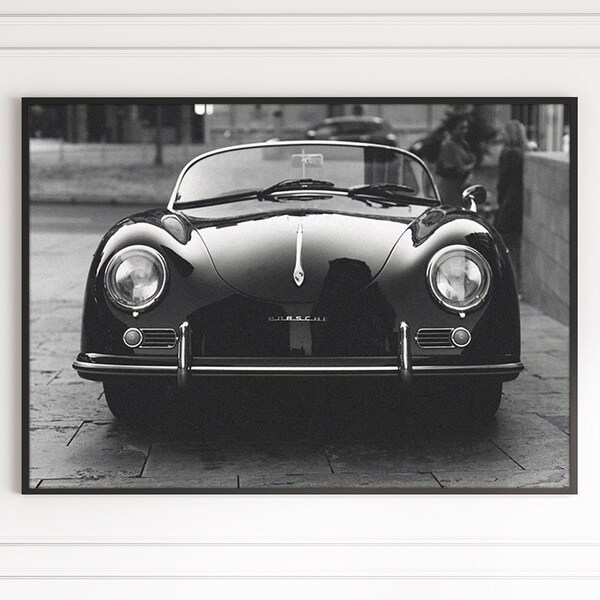 Old Vintage Retro Porsche Elegant Classic Antique Car Luxury Black & White Photography Canvas Framed Poster Printed Wall Art Automobile