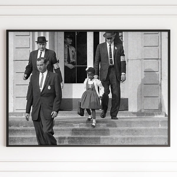 Ruby Bridges Black and White Photography Canvas Print Poster Frame Wall Art Girl Decor Feminism Gift Black History African American Woman