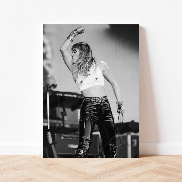 Miley Cyrus Live Concert Performance Print Singer Music Poster Black & White Retro Vintage Photography Canvas Framed Feminist Wall Art Decor