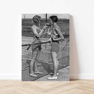 Women Tennis Players Black and White Vintage Retro Photography Wall Art Canvas Framed Poster Printed Wall Art Trendy Living Room Decor