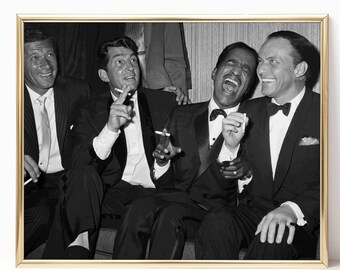 The Rat Pack Print Dean Martin Sammy Davis Frank Sinatra Poster Black and White Vintage Retro Photography Canvas Framed Room Wall Art Decor