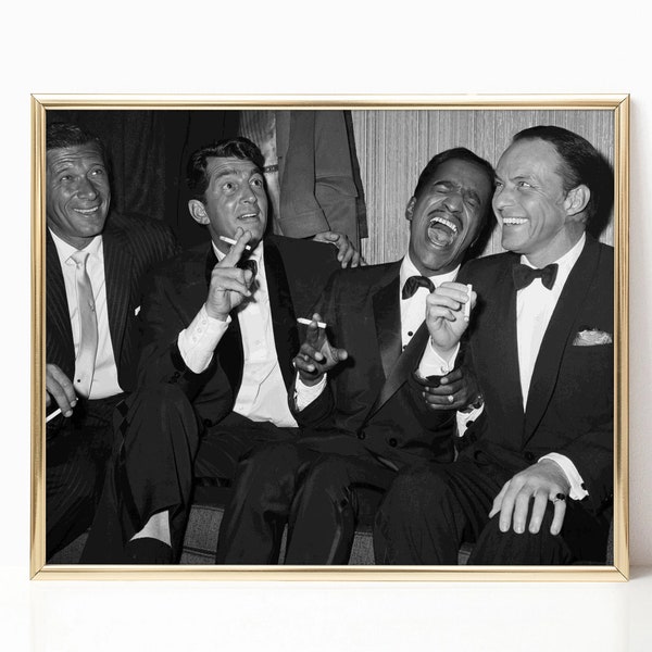 The Rat Pack Print Dean Martin Sammy Davis Frank Sinatra Poster Black and White Vintage Retro Photography Canvas Framed Room Wall Art Decor