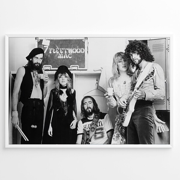 Fleetwood Mac Rock Band Print Stevie Nicks Music Poster Black and White Retro Vintage Photography Canvas Framed Printed Wall Art Decor