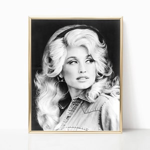 Dolly Parton Portrait Print Famous Iconic Country Music Singer Poster Black White Retro Vintage Photography Canvas Framed Printed Wall Art